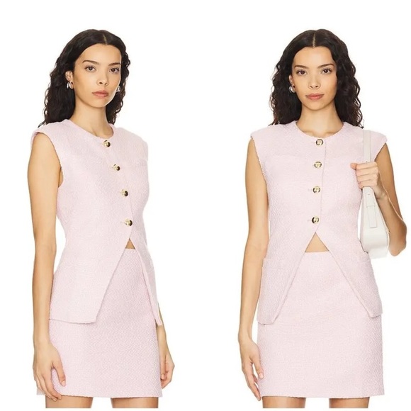 New! Amanda Uprichard x REVOLVE Hughes Vest in Blush Pink Tweed 🌸 Small - Picture 1 of 8